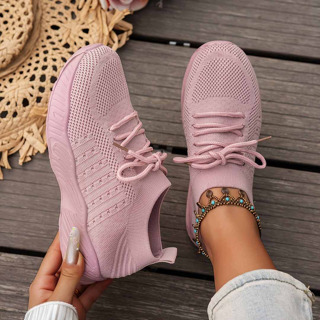 A woman wearing ultra-light comfort sneakers on a long walk