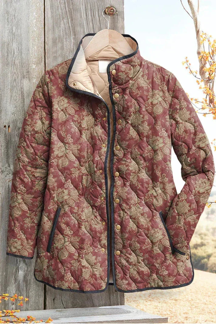 Nessa – Quilted Jacket with Blooms in Rust