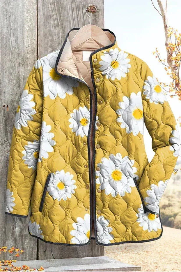 Minnie – Quilted Jacket with Daisies in Yellow