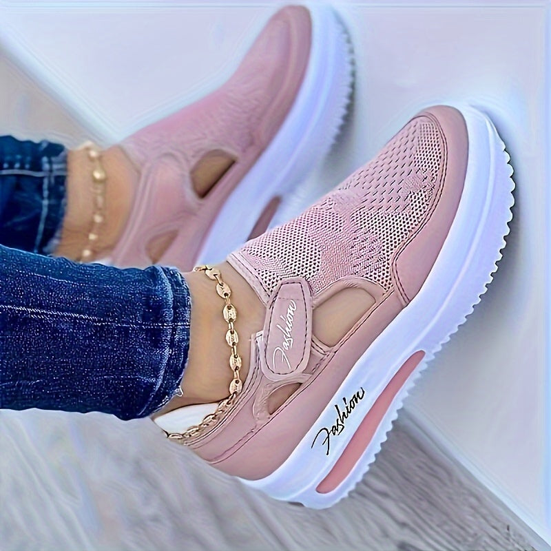 A woman slipping on breathable, cushioned slip-on sneakers with pants