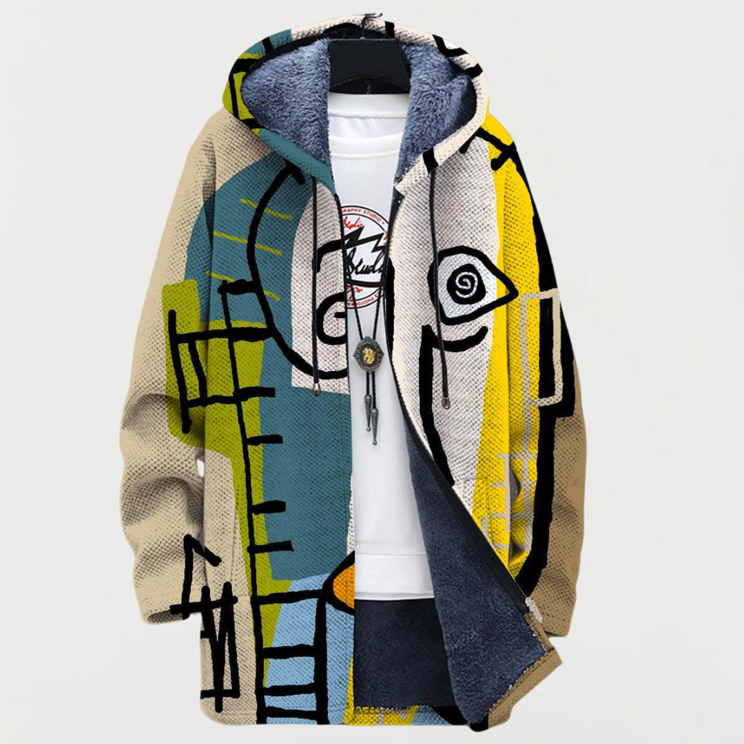 Women's hooded jacket with abstract art lines