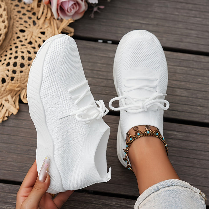 A woman wearing ultra-light comfort sneakers on a long walk