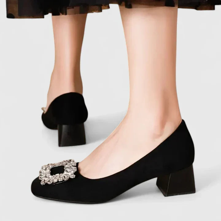 A woman in cushioned classic heels moving comfortably from an appointment to dinner.