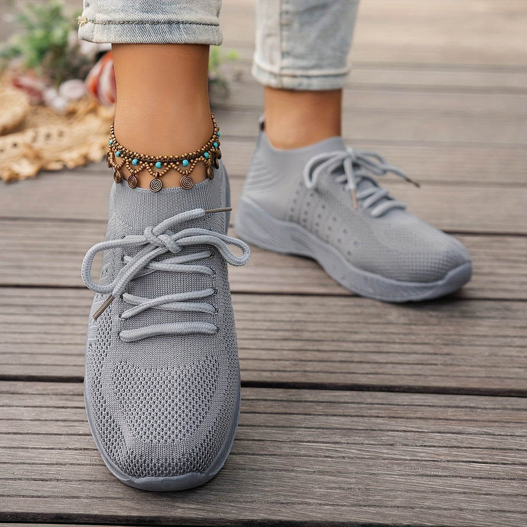 A woman wearing ultra-light comfort sneakers on a long walk