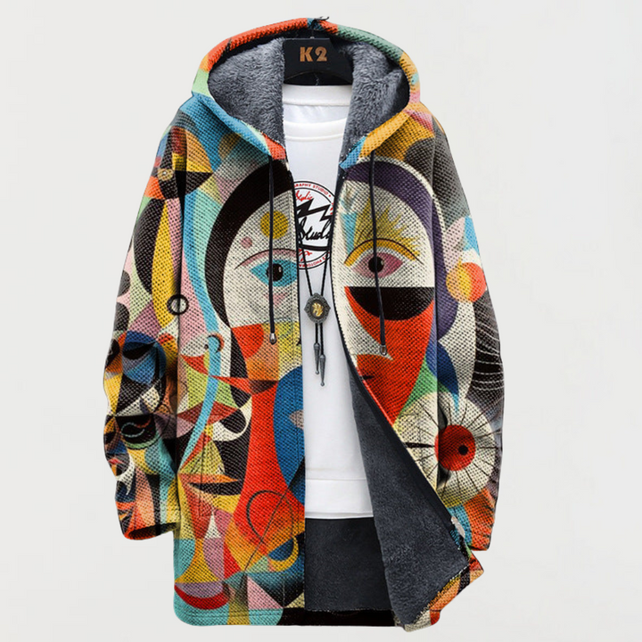 Women's hooded jacket with abstract art lines