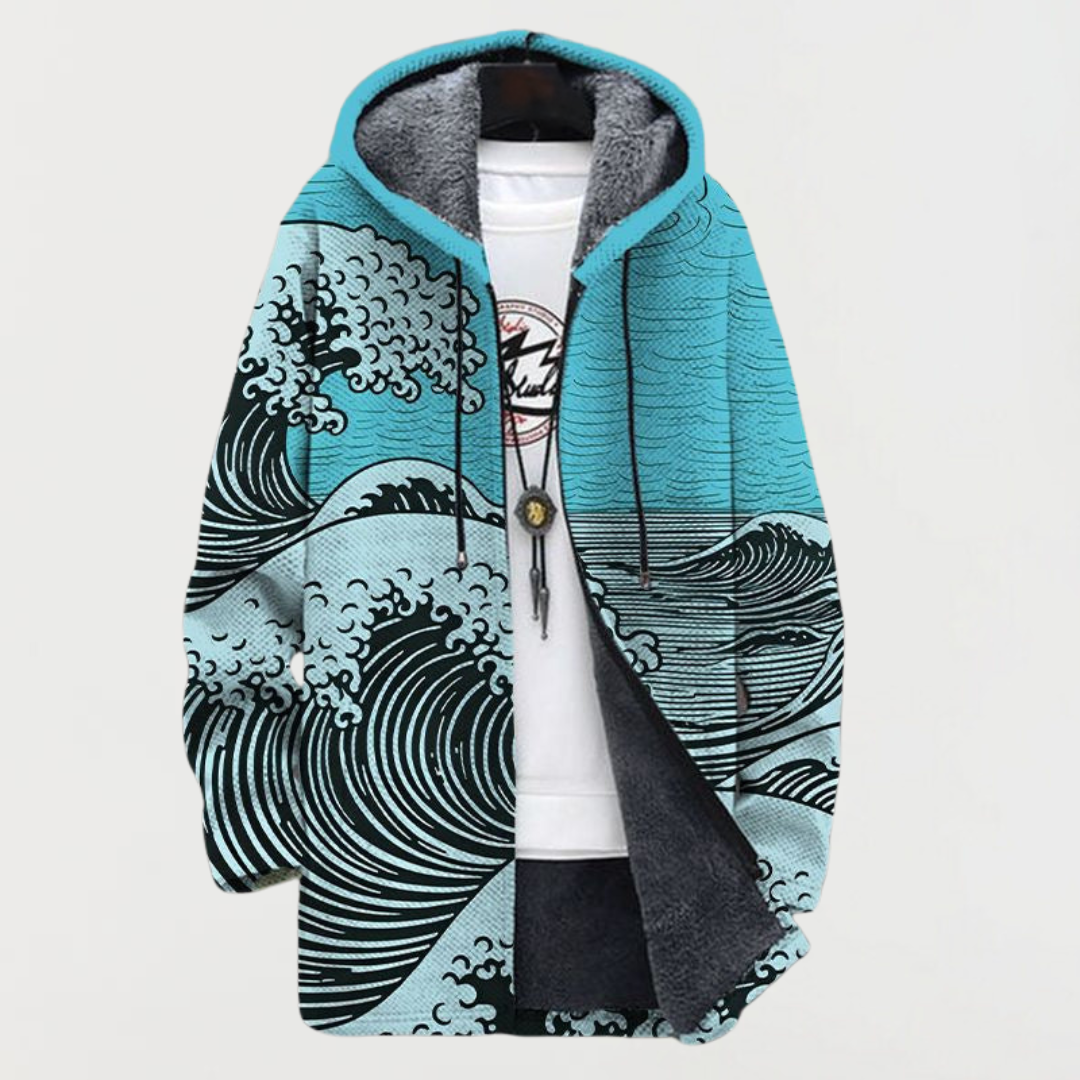 Women's hooded jacket with large wave motif