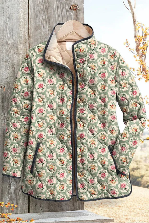 Hollis – Quilted Jacket with Roses on Sage