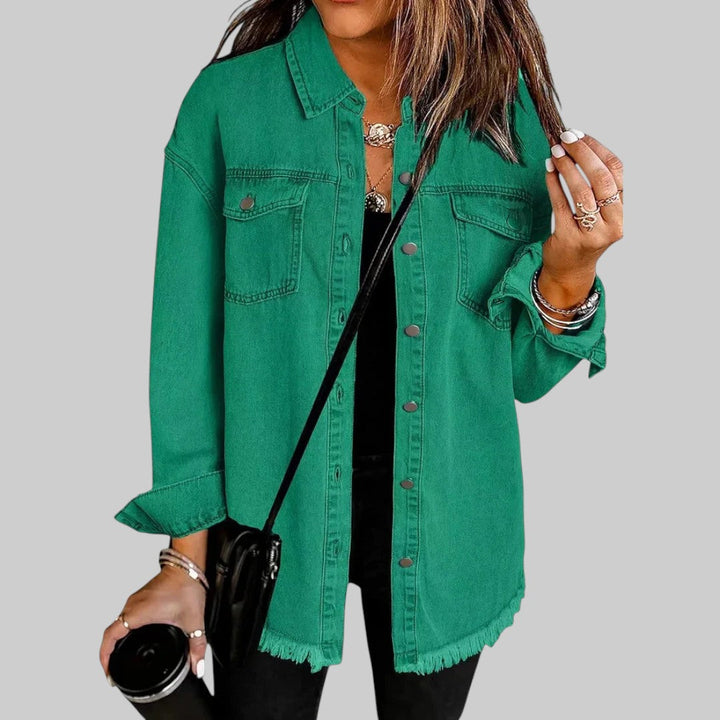 A woman wearing a relaxed casual jacket during an evening walk