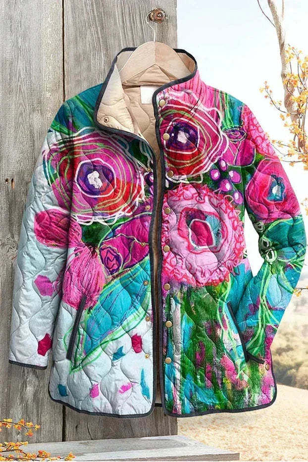 Dena – Quilted Jacket with Blooms in Pink