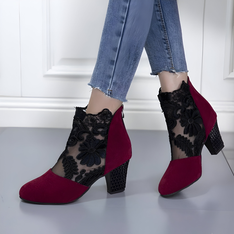 A woman in wide-fit comfort heels standing comfortably through a busy day out.
