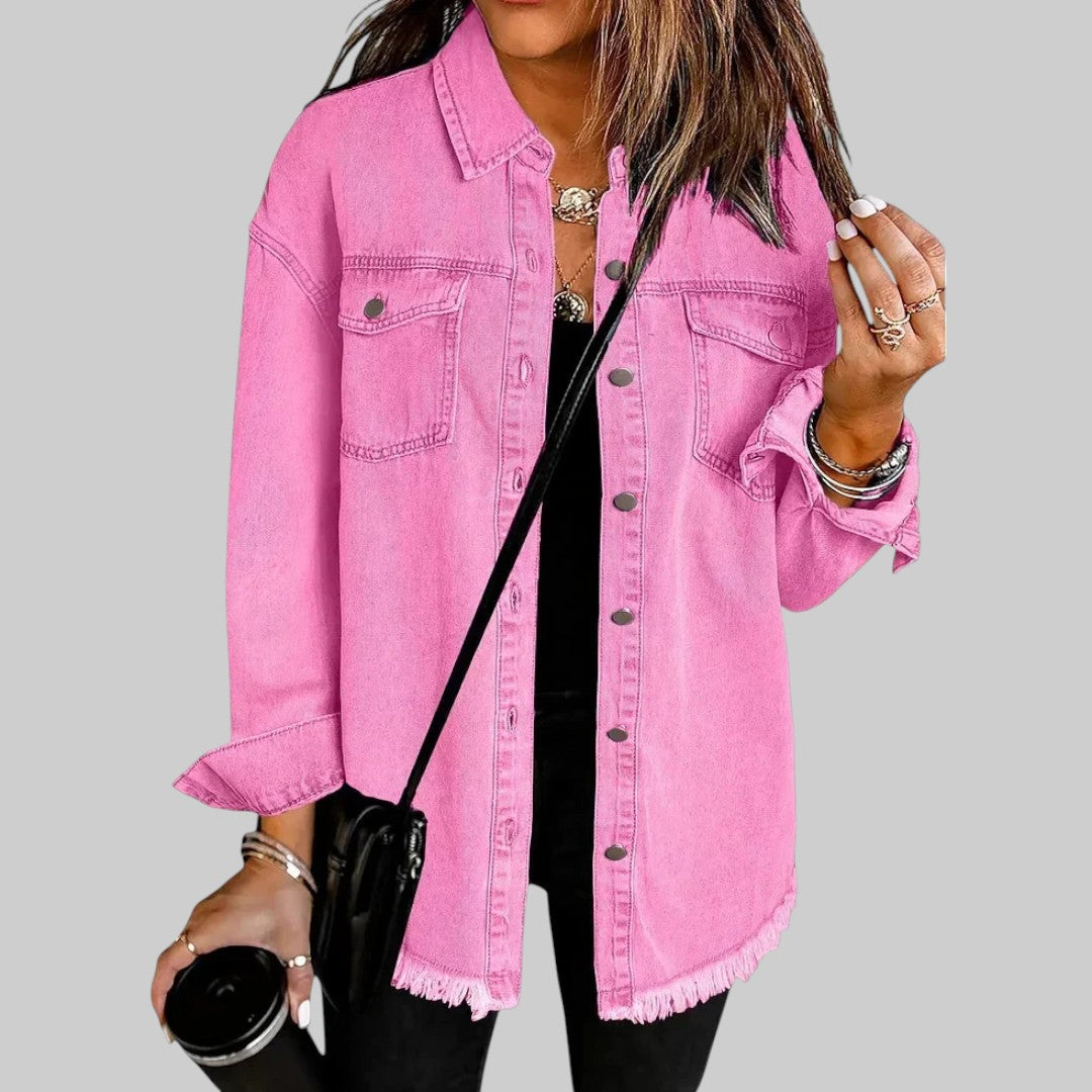 A woman wearing a relaxed casual jacket during an evening walk