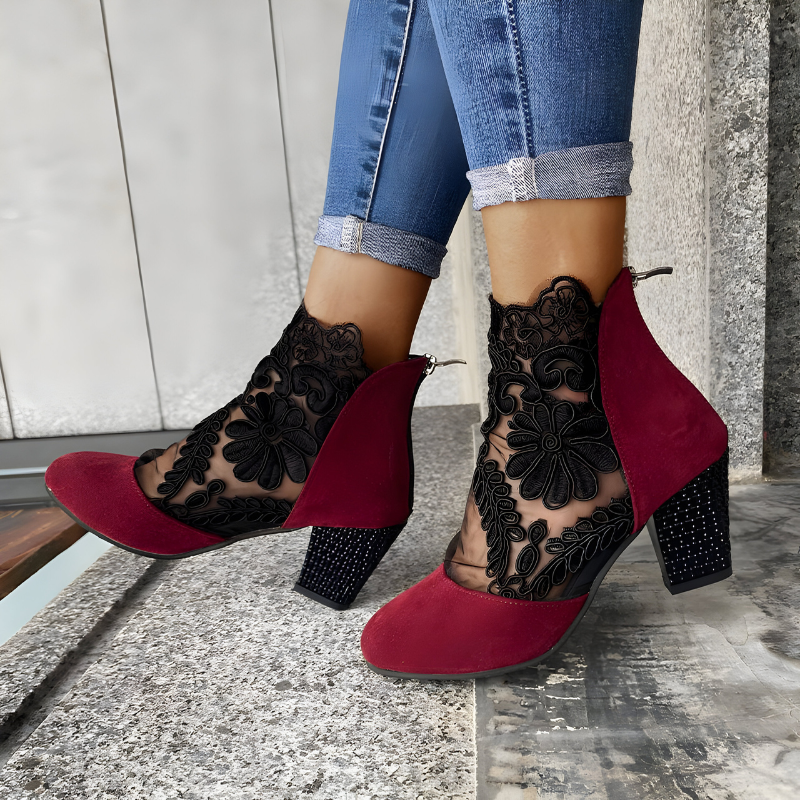 A woman in wide-fit comfort heels standing comfortably through a busy day out.
