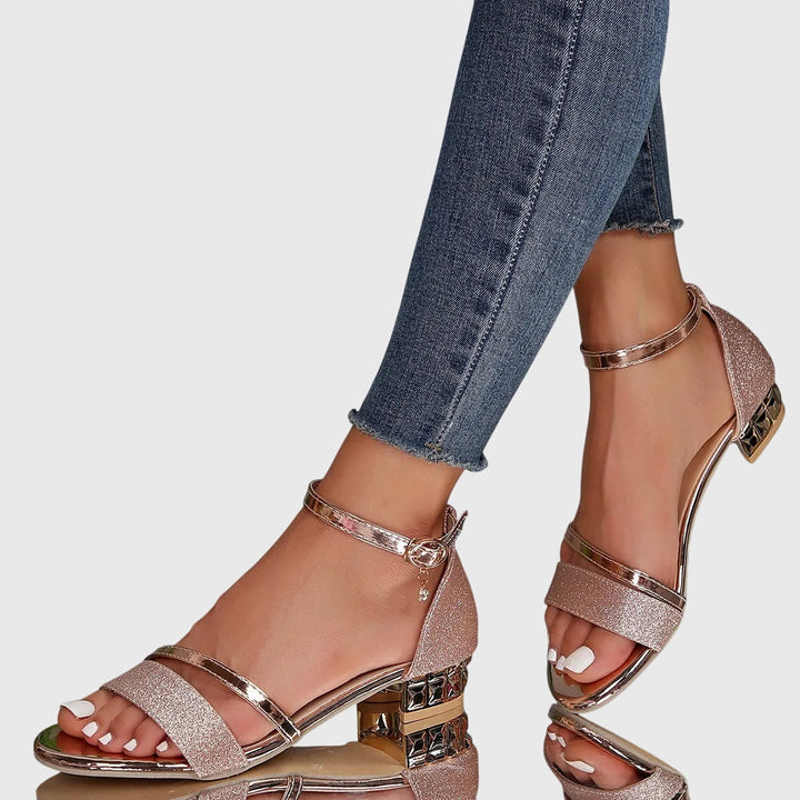 A woman in adjustable comfort sandals enjoying a warm-weather day out.