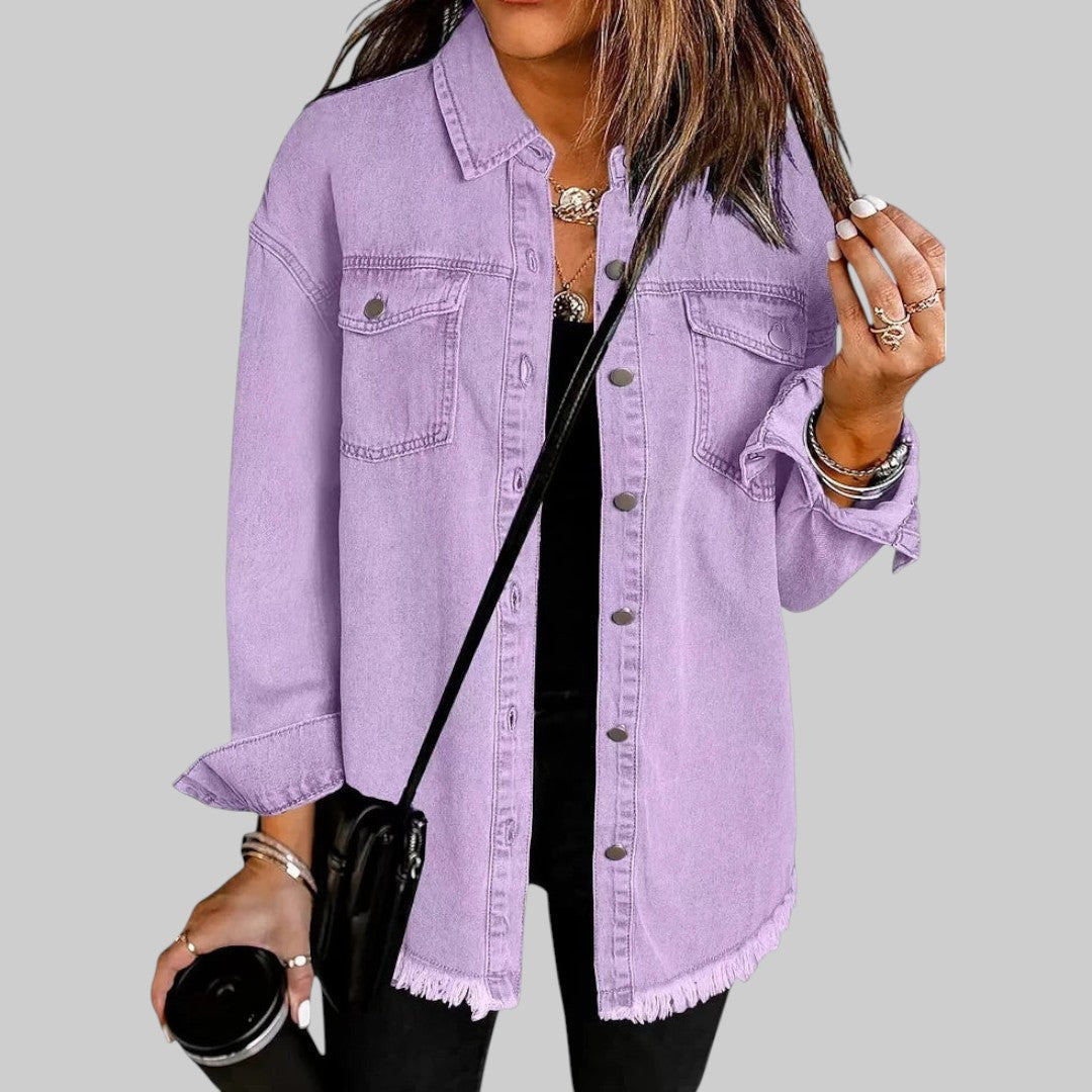 A woman wearing a relaxed casual jacket during an evening walk