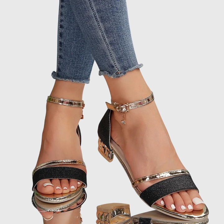 A woman in adjustable comfort sandals enjoying a warm-weather day out.