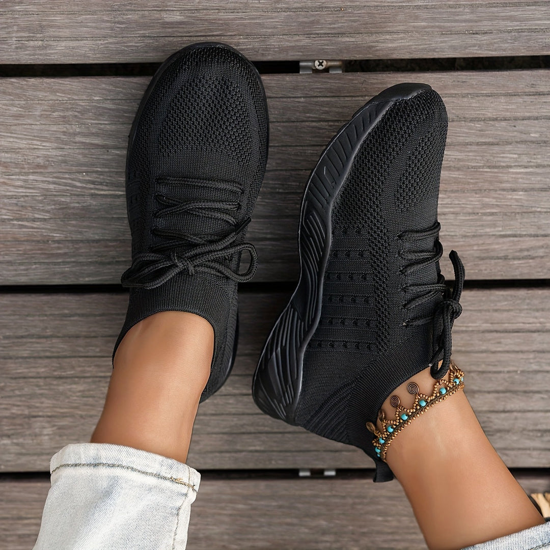 A woman wearing ultra-light comfort sneakers on a long walk