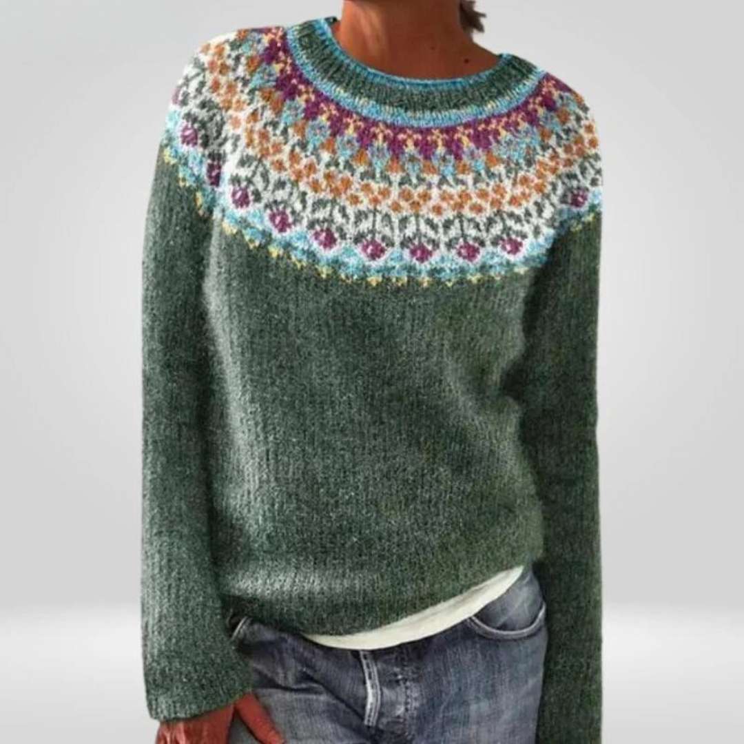 Maeve – Sweater with Nordic Yoke in Fir