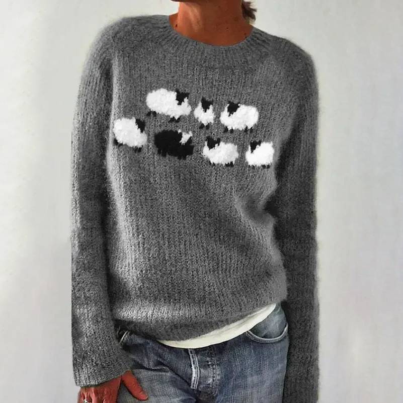 Lois – Sweater with Sheep in Grey