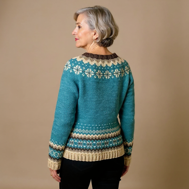Lenore – Cardigan with Nordic Yoke in Teal