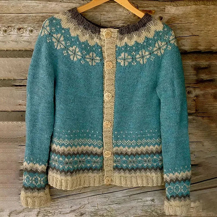 Lenore – Cardigan with Nordic Yoke in Teal
