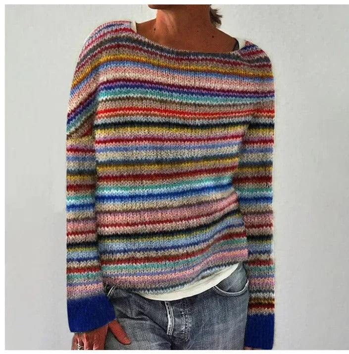 Lillian – Sweater in Fine Rainbow Stripes