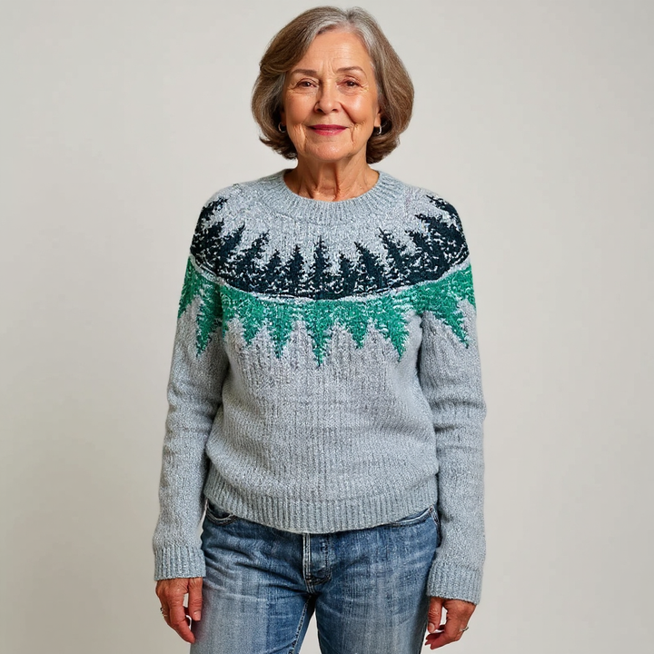 Greer – Sweater with Fir Forest in Grey