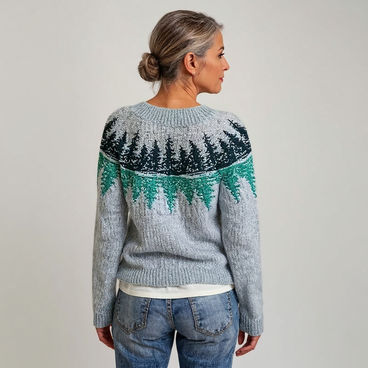 Greer – Sweater with Fir Forest in Grey