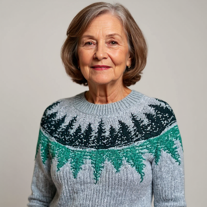 Greer – Sweater with Fir Forest in Grey