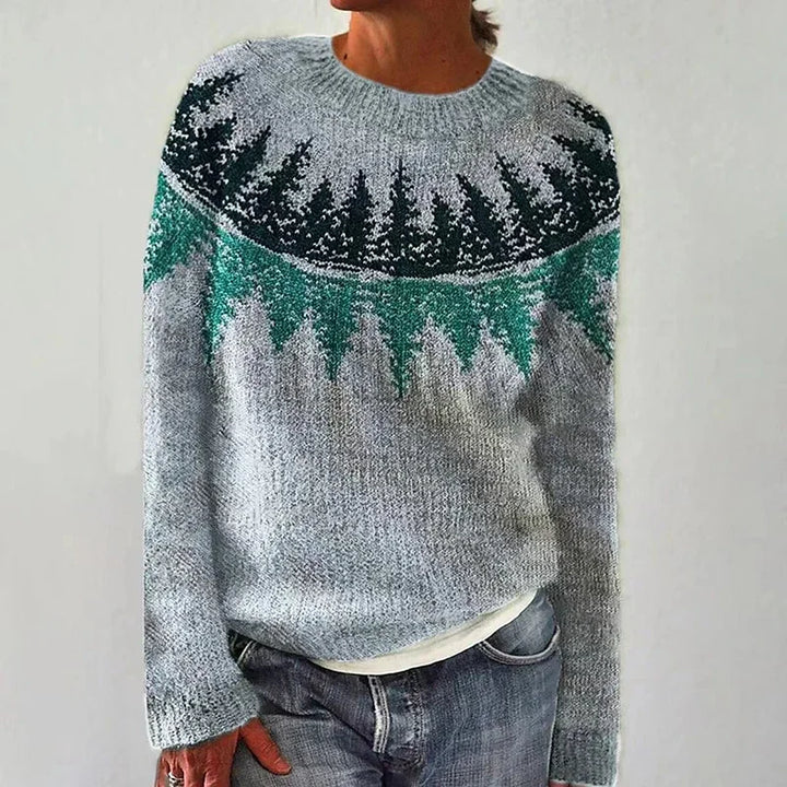 Greer – Sweater with Fir Forest in Grey