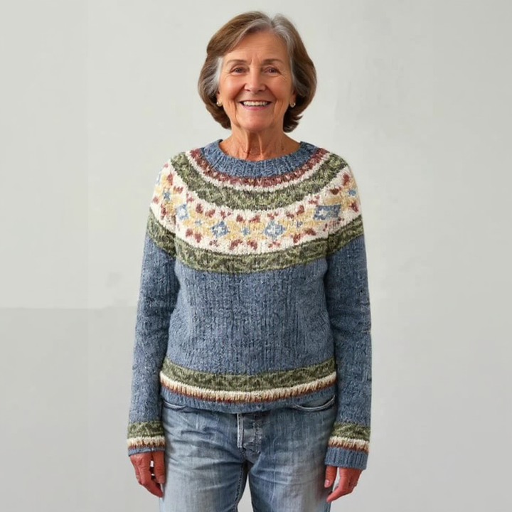Elspeth – Sweater with Floral Yoke in Blue