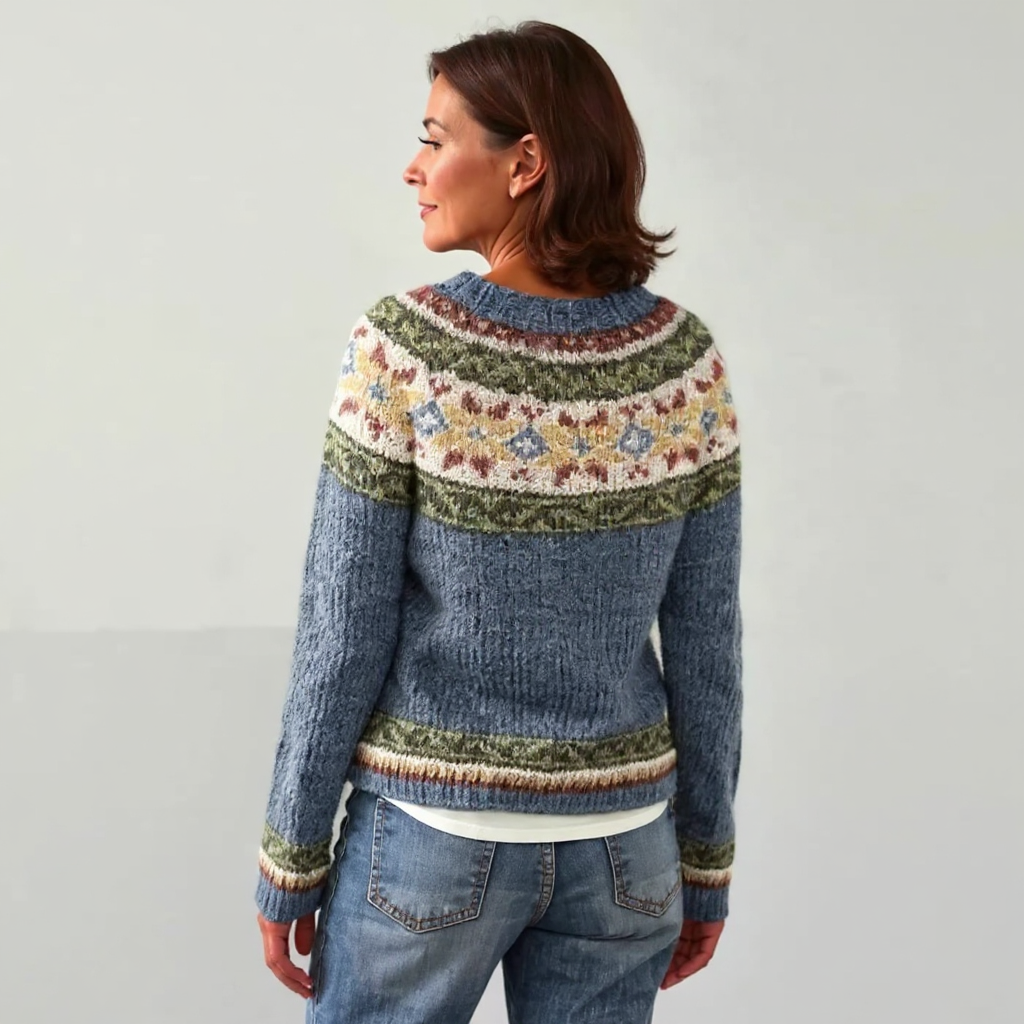 Elspeth – Sweater with Floral Yoke in Blue