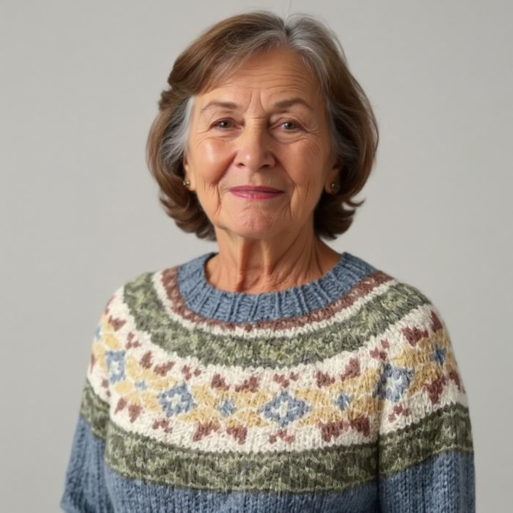 Elspeth – Sweater with Floral Yoke in Blue