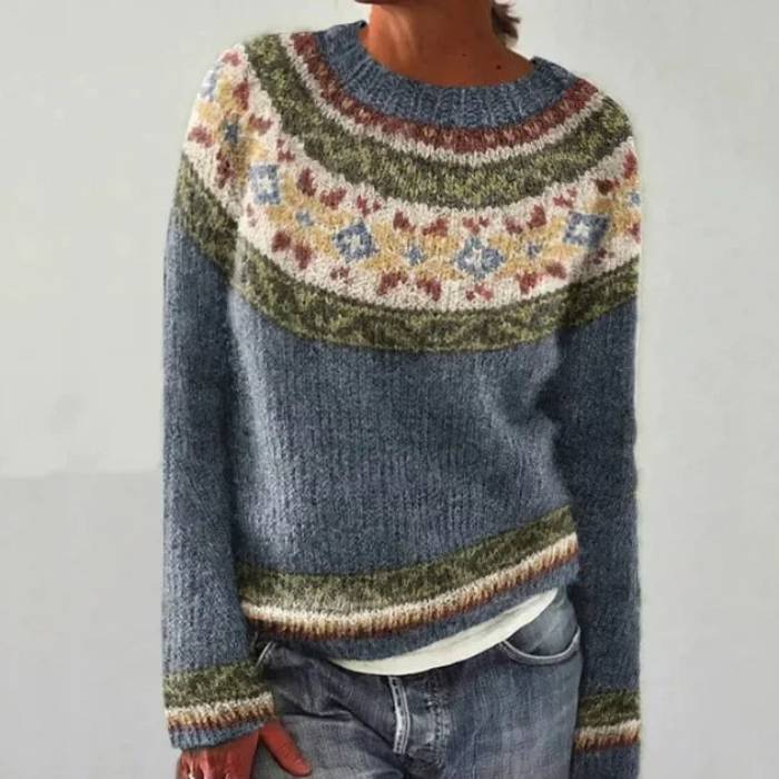 Elspeth – Sweater with Floral Yoke in Blue