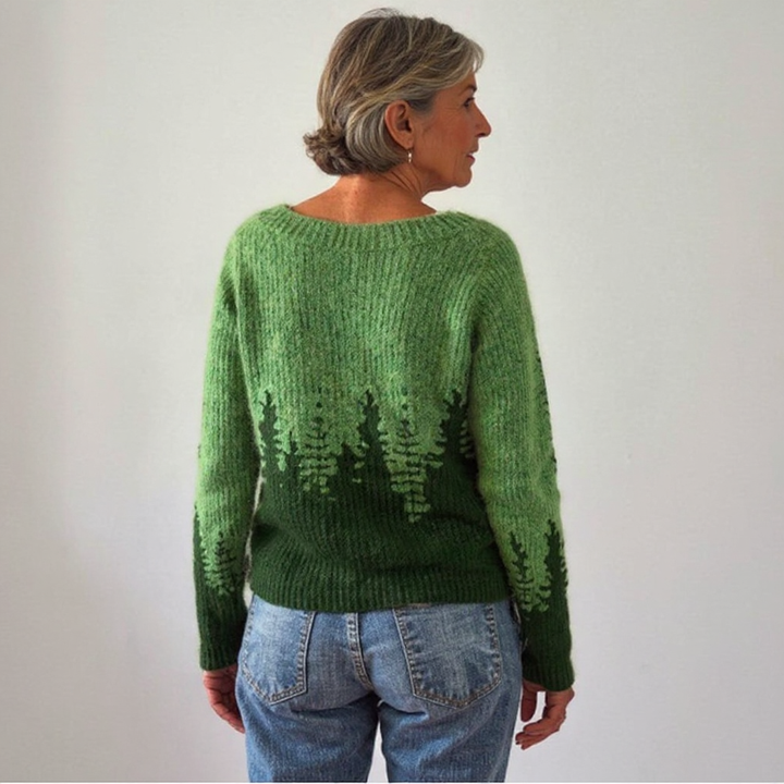 Cara – Sweater with Firs in Forest Green