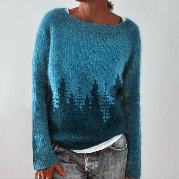 Fiona – Sweater with Firs in Teal