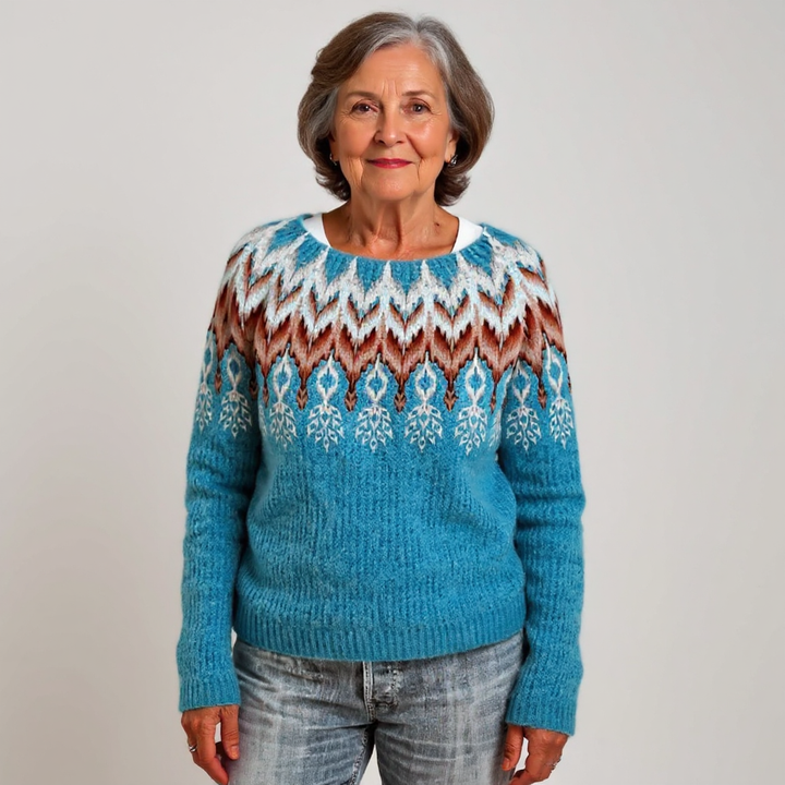 Ingrid – Sweater with Nordic Yoke in Teal