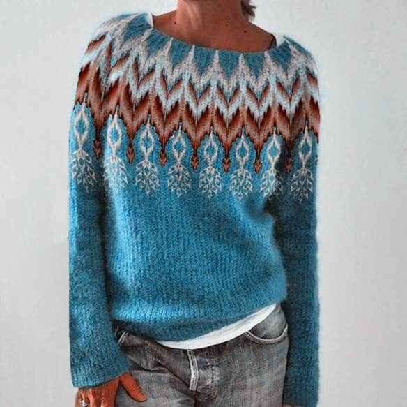 Ingrid – Sweater with Nordic Yoke in Teal