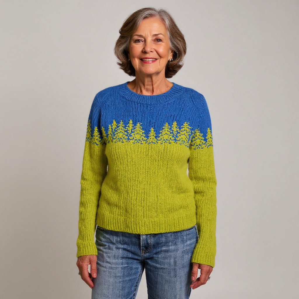 Dora – Sweater with Firs in Lime