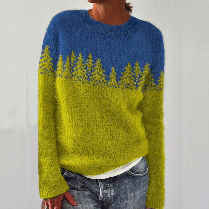 Dora – Sweater with Firs in Lime