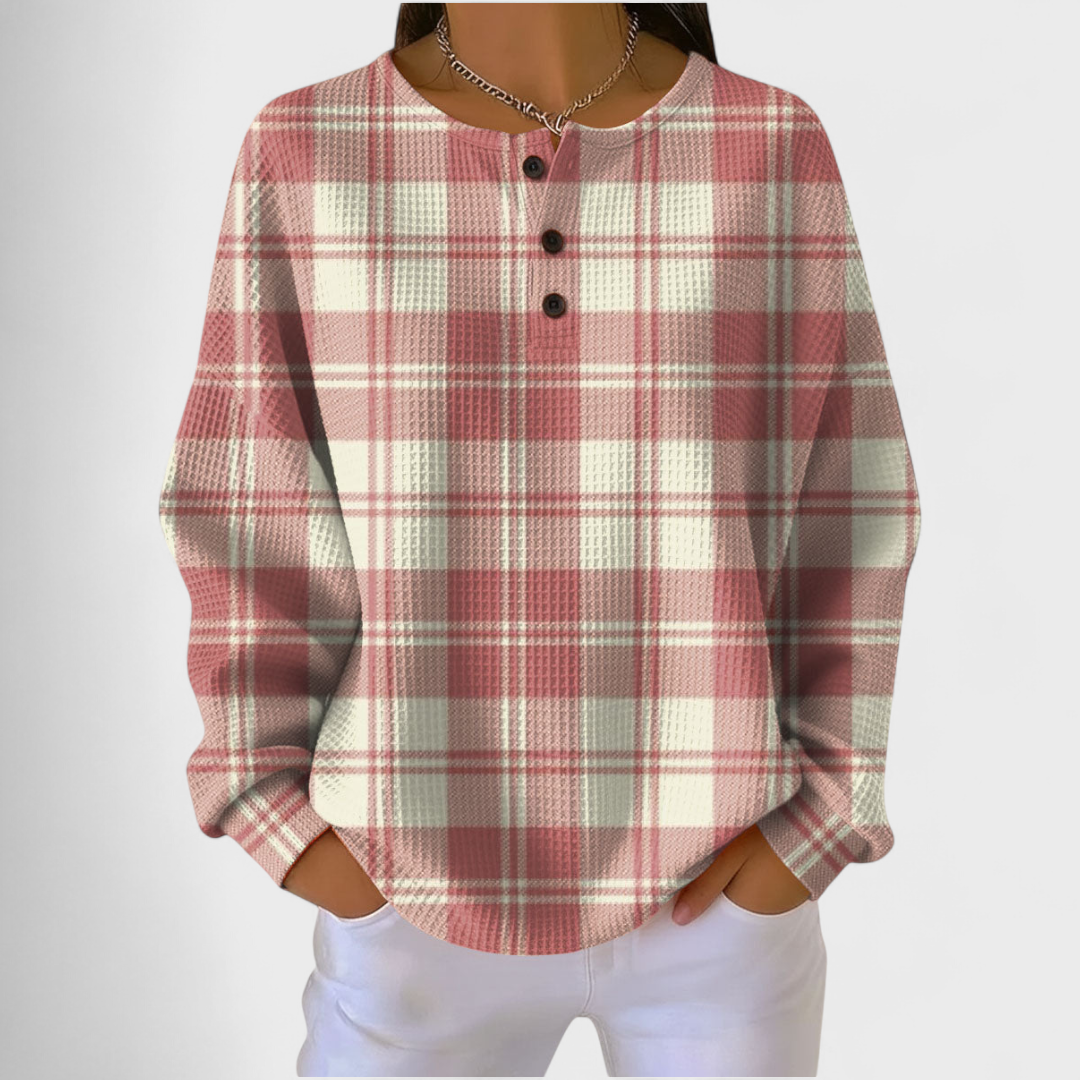 Lacey – Sweater in Dusty Rose Check