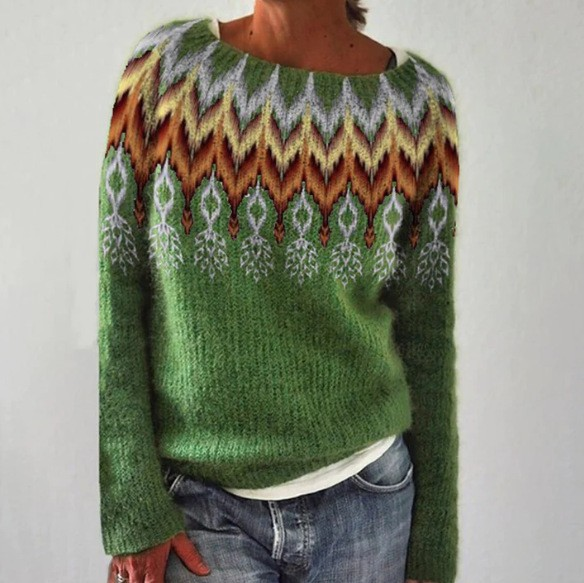 Gretchen – Sweater with Nordic Yoke in Green