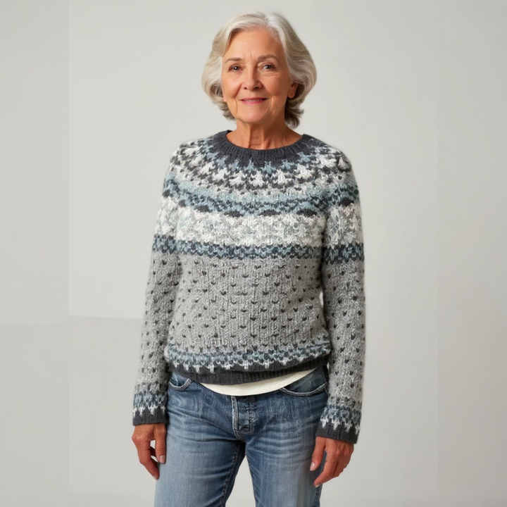 Fay – Sweater in Grey with Nordic Yoke