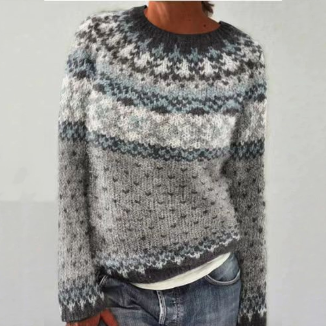 Fay – Sweater in Grey with Nordic Yoke