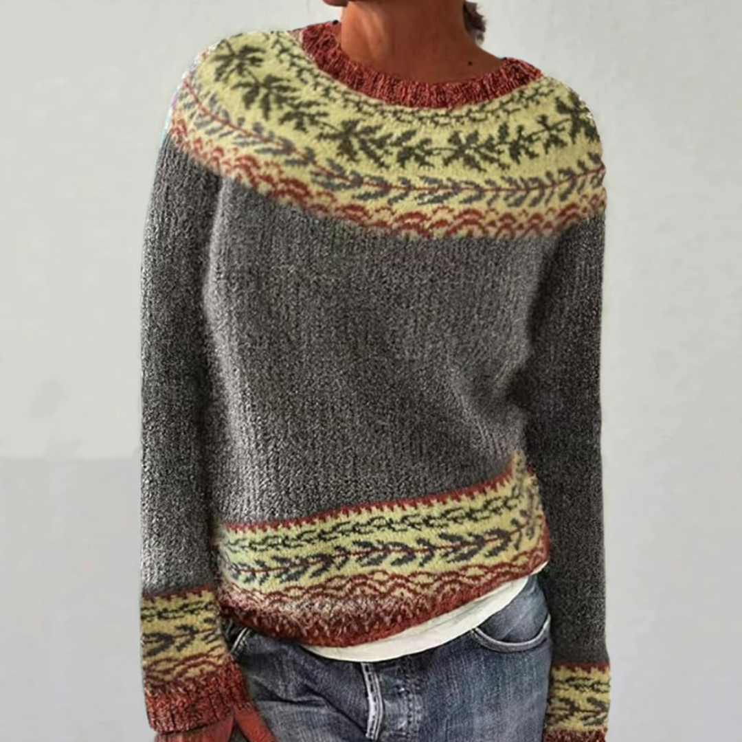 Gwendolyn – Sweater with Leaf Pattern in Olive