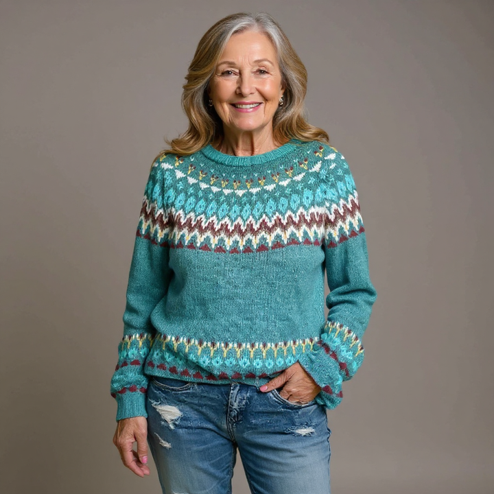 Phoebe – Sweater with Nordic Yoke in Turquoise