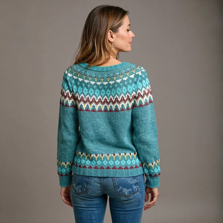 Phoebe – Sweater with Nordic Yoke in Turquoise