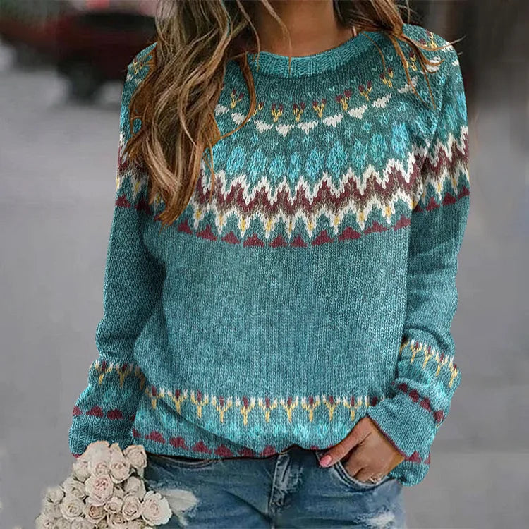 Phoebe – Sweater with Nordic Yoke in Turquoise
