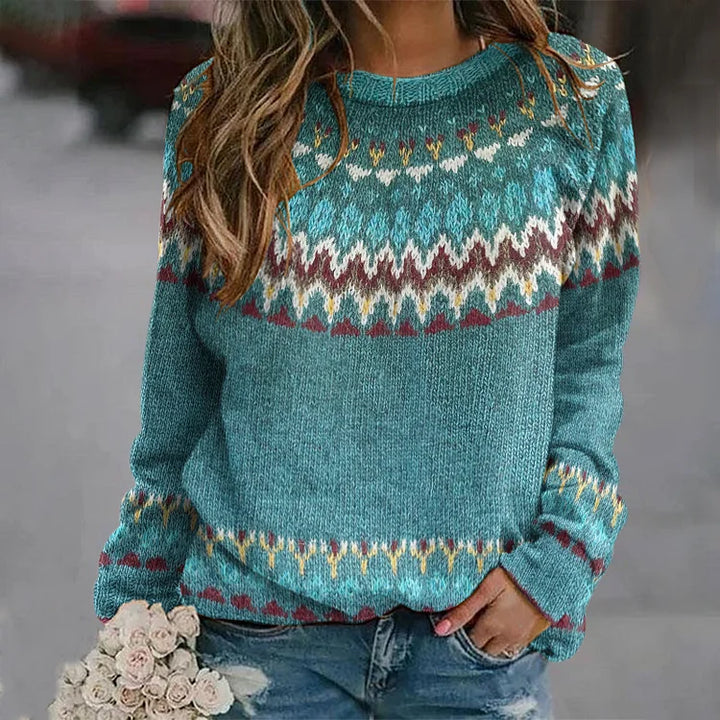 Phoebe – Sweater with Nordic Yoke in Turquoise