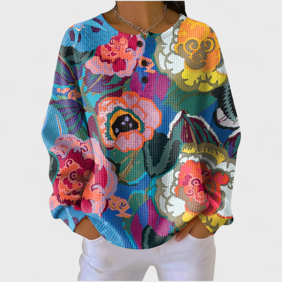 Polly – Sweater with Blooms in Blue