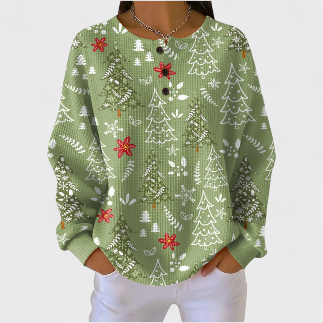 Kelsey – Sweater with Firs on Sage